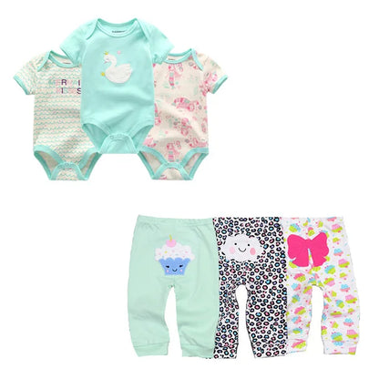 Unisex 6/9/10Pieces Cotton New Born Bodysuits+Pants