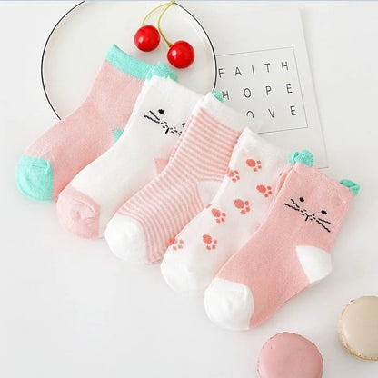 5Pairs Pure Cotton Animal Design Fadeless Soft Baby Socks