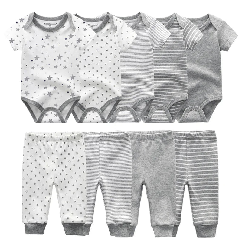 Unisex 6/9/10Pieces Cotton New Born Bodysuits+Pants