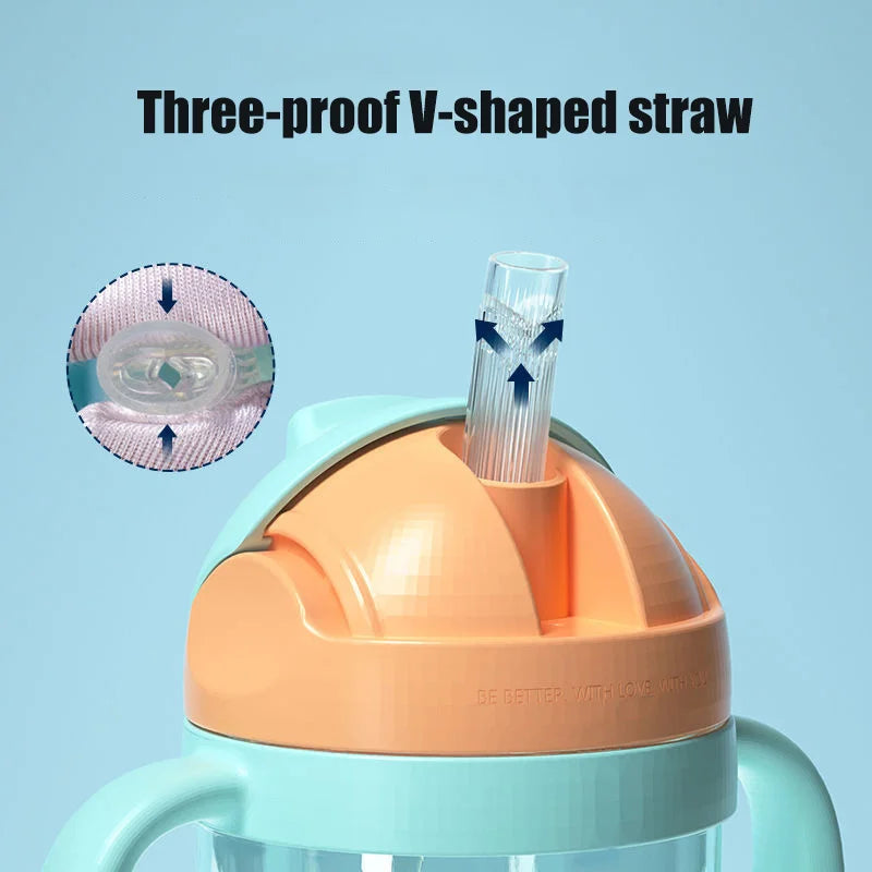 3 In 1 Child Water Bottle Baby Sippy Cups Anti-choked Kids Learning Drinking Water Leakproof Cup with Spout & V-Straw & Sling