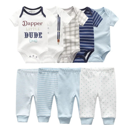 Unisex 6/9/10Pieces Cotton New Born Bodysuits+Pants