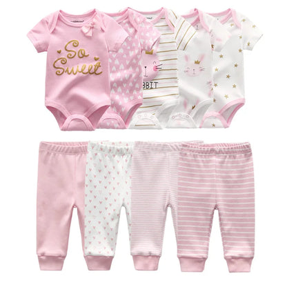 Unisex 6/9/10Pieces Cotton New Born Bodysuits+Pants