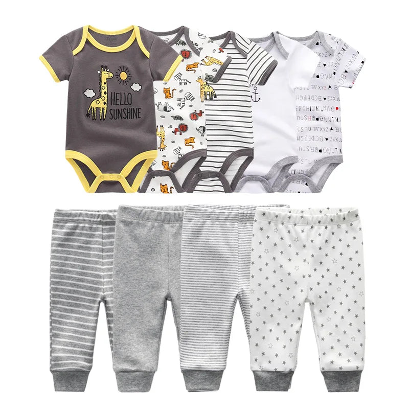 Unisex 6/9/10Pieces Cotton New Born Bodysuits+Pants