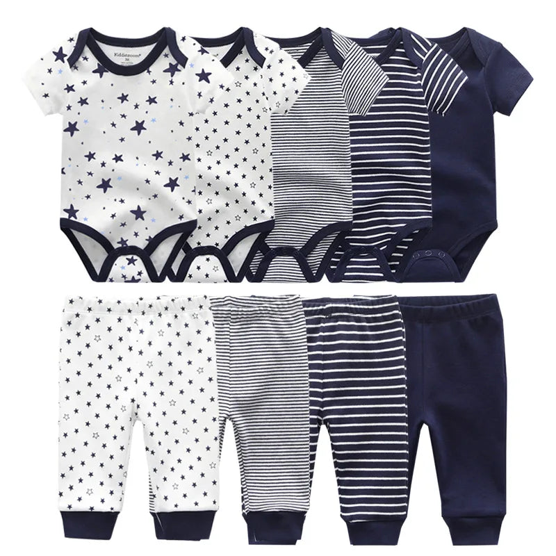 Unisex 6/9/10Pieces Cotton New Born Bodysuits+Pants