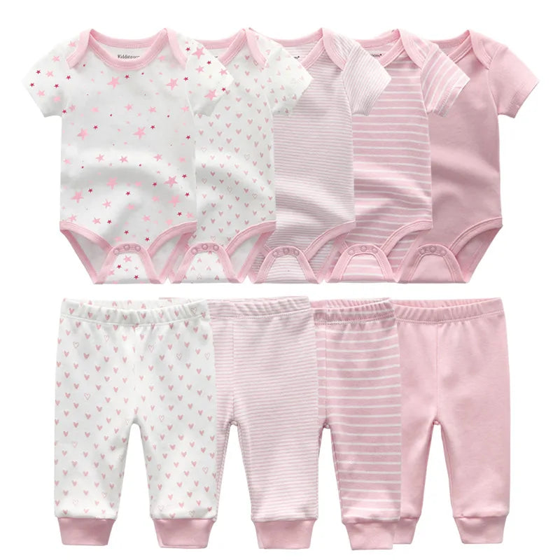 Unisex 6/9/10Pieces Cotton New Born Bodysuits+Pants