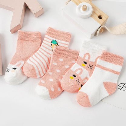 5Pairs Pure Cotton Animal Design Fadeless Soft Baby Socks