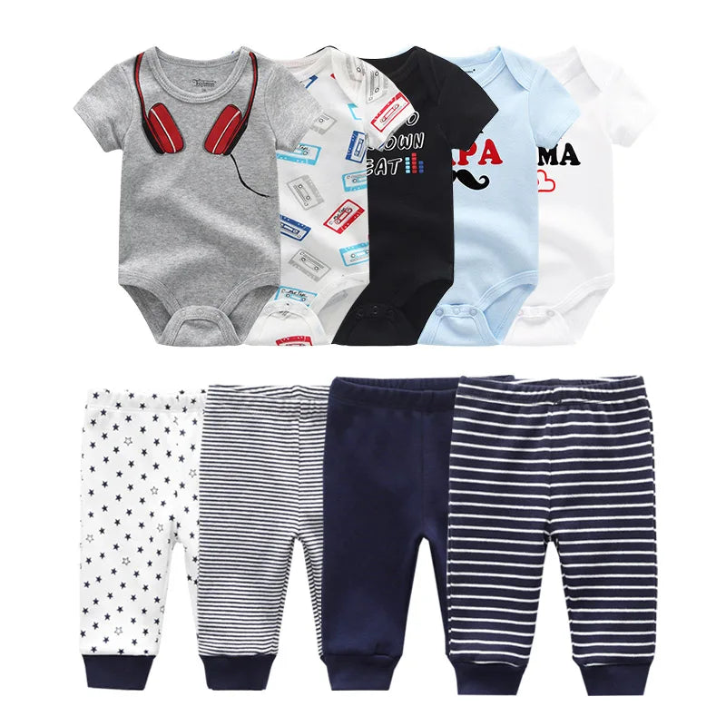 Unisex 6/9/10Pieces Cotton New Born Bodysuits+Pants