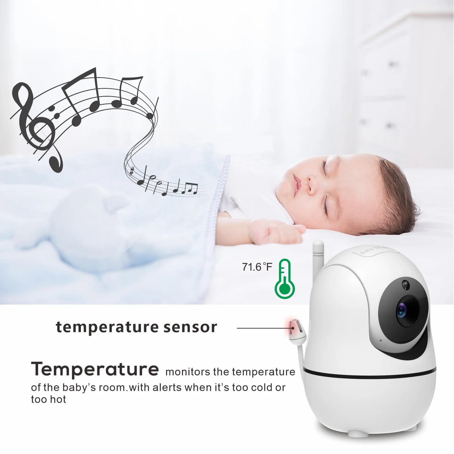 New 5 inch Video Baby Monitor with Camera and Audio, 4X Zoom, 22Hrs Battery, 1000ft Range 2-Way Audio Temperature Sensor Lullaby