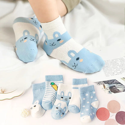 5Pairs Pure Cotton Animal Design Fadeless Soft Baby Socks