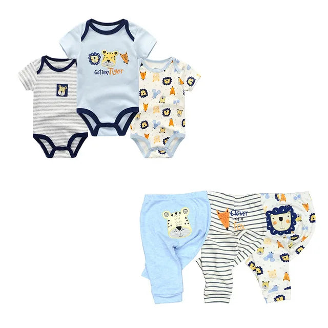 Unisex 6/9/10Pieces Cotton New Born Bodysuits+Pants