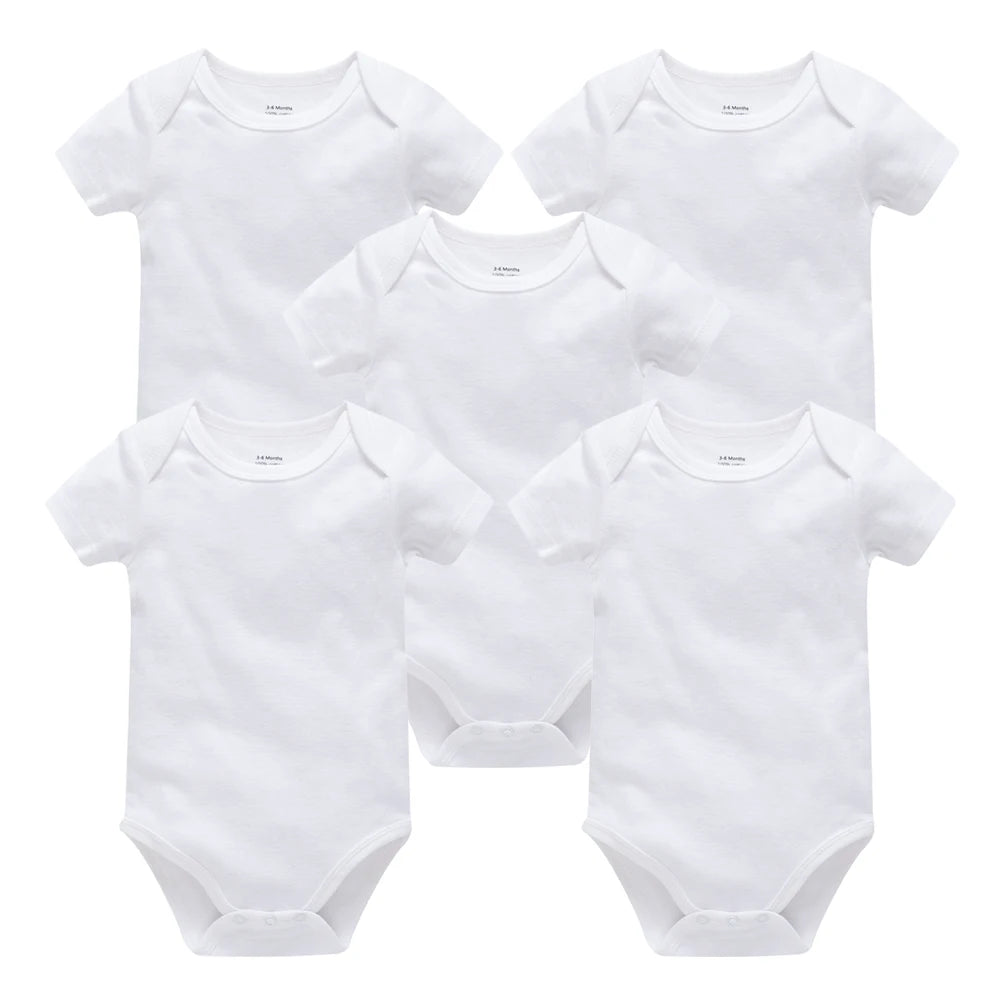 0-24 Months 3PCS 5PCS Unisex Baby Solid White Short Sleeve Cotton Bodysuits