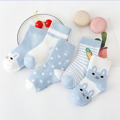 5Pairs Pure Cotton Animal Design Fadeless Soft Baby Socks