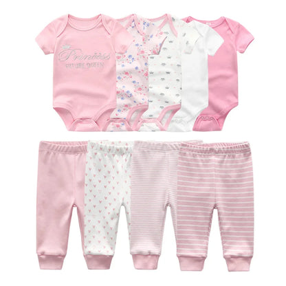 Unisex 6/9/10Pieces Cotton New Born Bodysuits+Pants