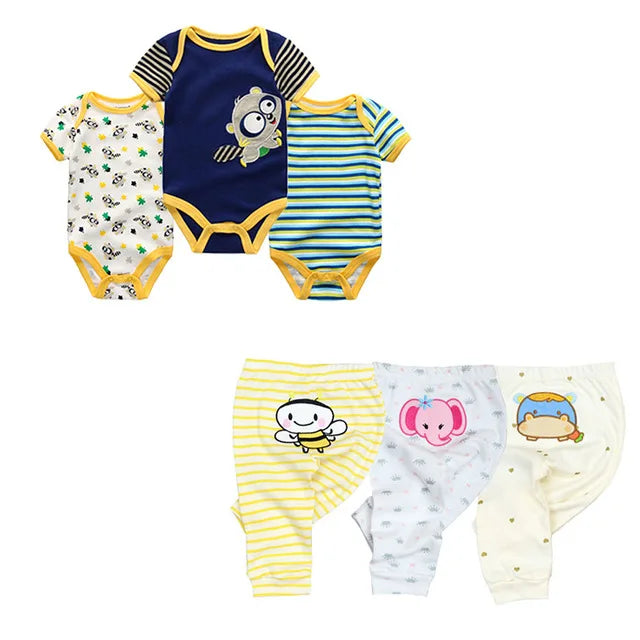 Unisex 6/9/10Pieces Cotton New Born Bodysuits+Pants