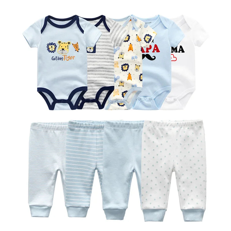 Unisex 6/9/10Pieces Cotton New Born Bodysuits+Pants