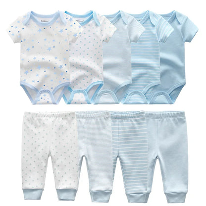 Unisex 6/9/10Pieces Cotton New Born Bodysuits+Pants