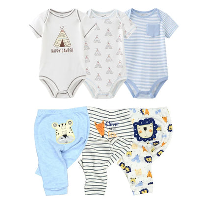 Unisex 6/9/10Pieces Cotton New Born Bodysuits+Pants