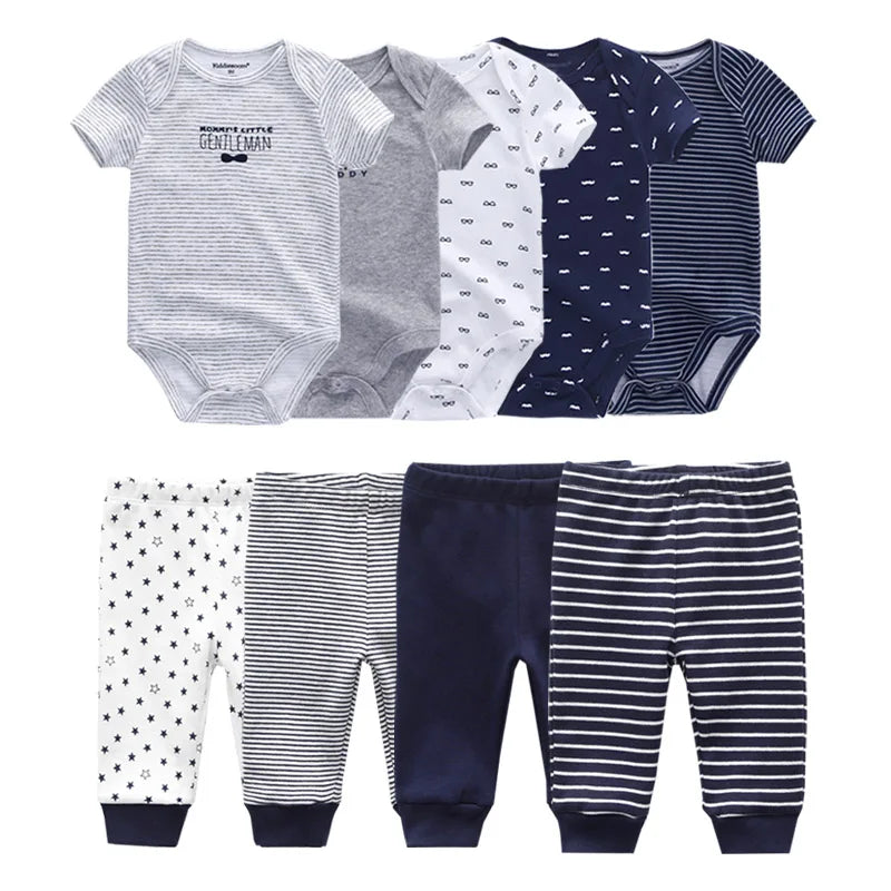 Unisex 6/9/10Pieces Cotton New Born Bodysuits+Pants