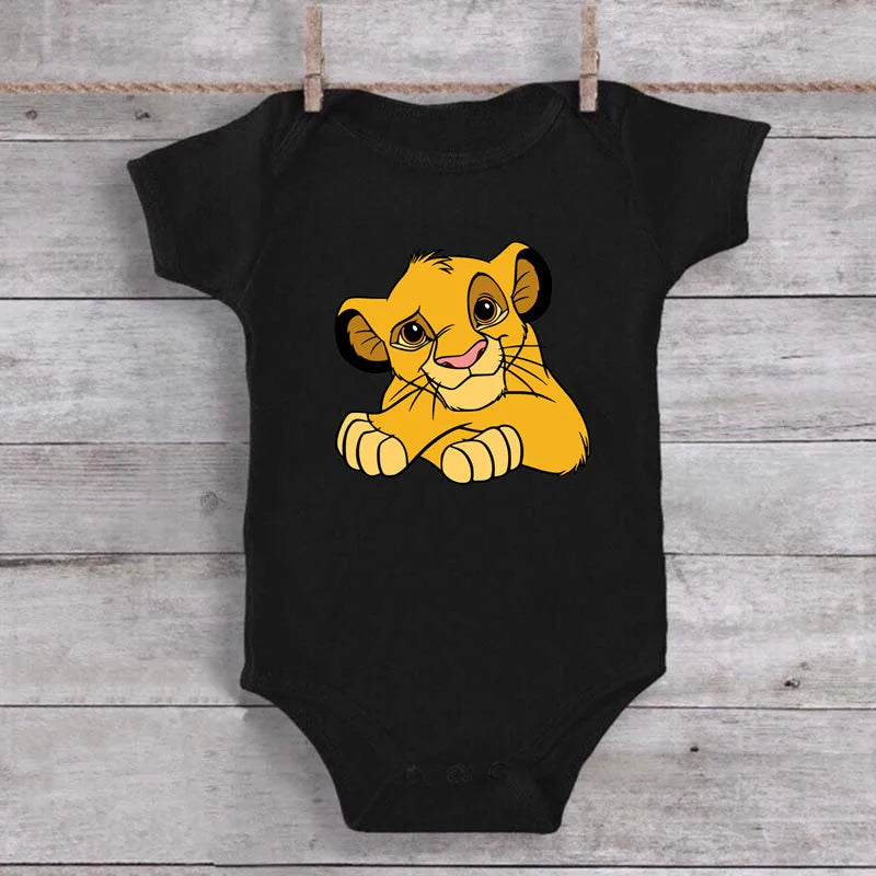 Unisex Baby Lion King Simba Cartoon Black Short Sleeve Cotton Bodysuit