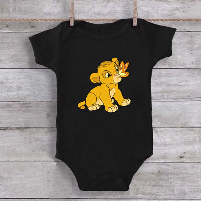 Unisex Baby Lion King Simba Cartoon Black Short Sleeve Cotton Bodysuit