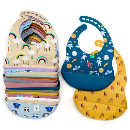 Fashionable Cartoon Printed Waterproof Soft Baby Silicone Bibs