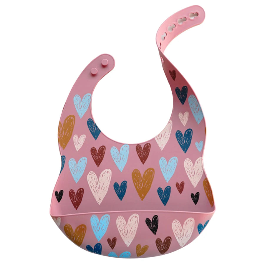 Fashionable Cartoon Printed Waterproof Soft Baby Silicone Bibs