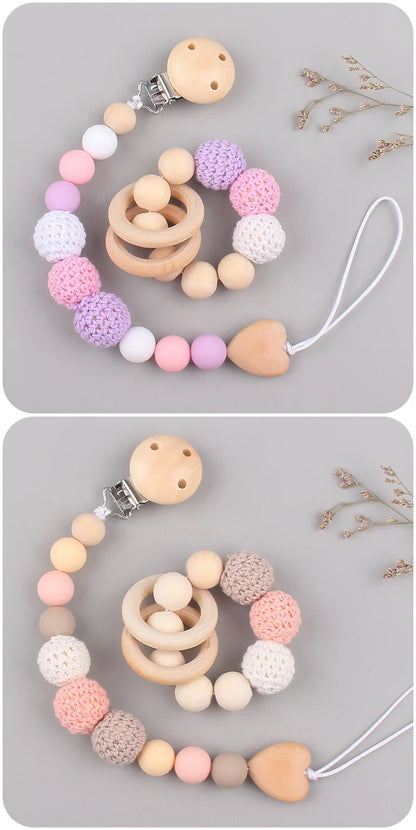 1-2pcs New Baby Pacifier Clips Teethers Bracelet Babies Chain Cute Big Crochet Color Wool Ball Newborn Dummy Nipples Holder Clip