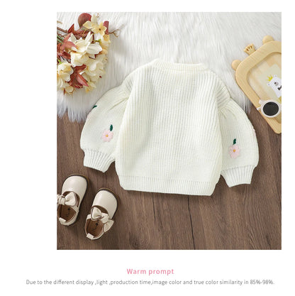 Baby Girl Casual Round Neck Long Sleeve Knitted Sweaters