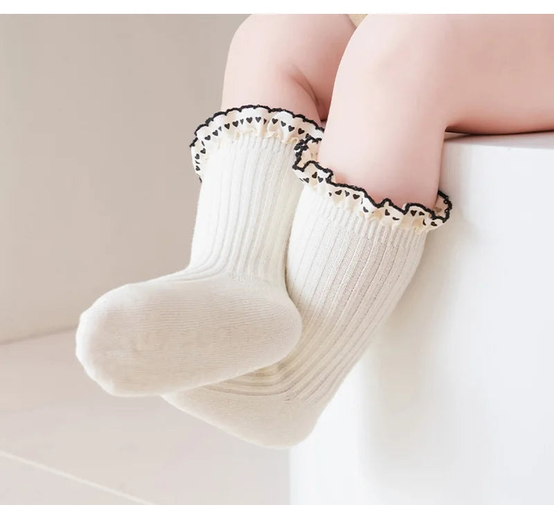 Baby Girls Socks Combed Cotton Heart Lace Princess Sock