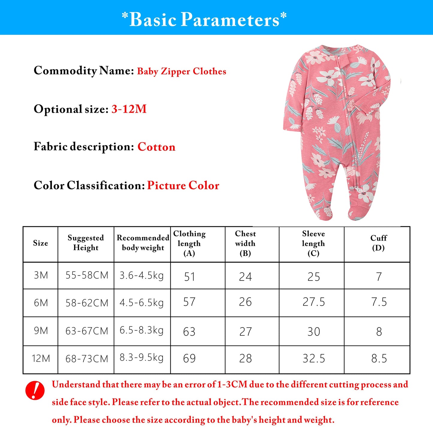 Unisex Baby Sleepsuit long sleeve 3 6 9 12months