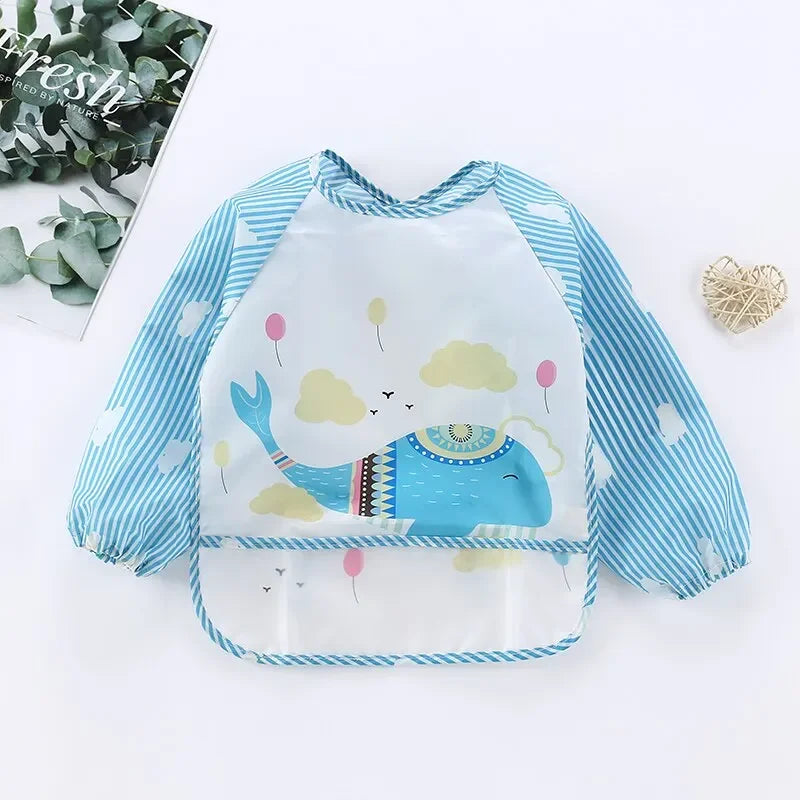 1Pcs Waterproof Eating Smock Infant Toddler Baby Cartoon Long Sleeve Bib