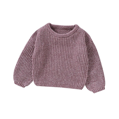 Purple Crew Neck Long Sleeve Girl Sweater