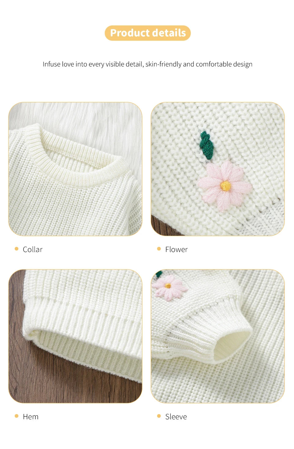 Baby Girl Casual Round Neck Long Sleeve Knitted Sweaters