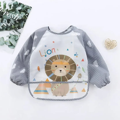 1Pcs Waterproof Eating Smock Infant Toddler Baby Cartoon Long Sleeve Bib