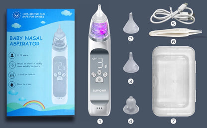 Baby Electric Nasal Aspirator Nose Suction Device with Food Grade Silicone Mouthpiece 3 Suction Modes and Soothing Music