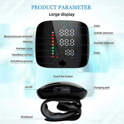 New Touch Screen LED Rechargeable Wrist Blood Pressure Monitor Russian / Arabic / Spanish Voice Broadcast Tonometer BP Monitor