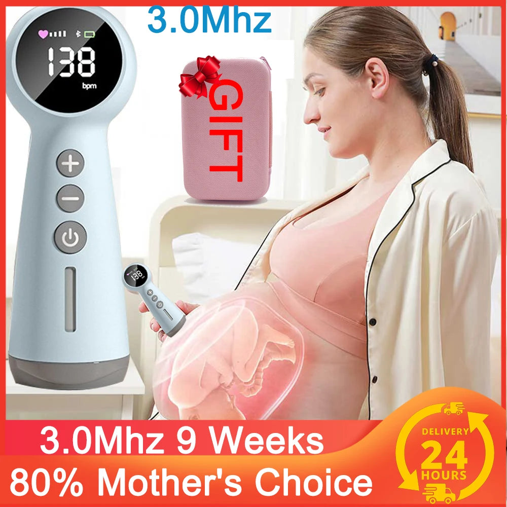 3.0MHz Doppler Fetal Ultrasound Fetal Doppler Baby Sound Angelsound  Monitor Pregnant Baby Heartbeat Data DSP Technology