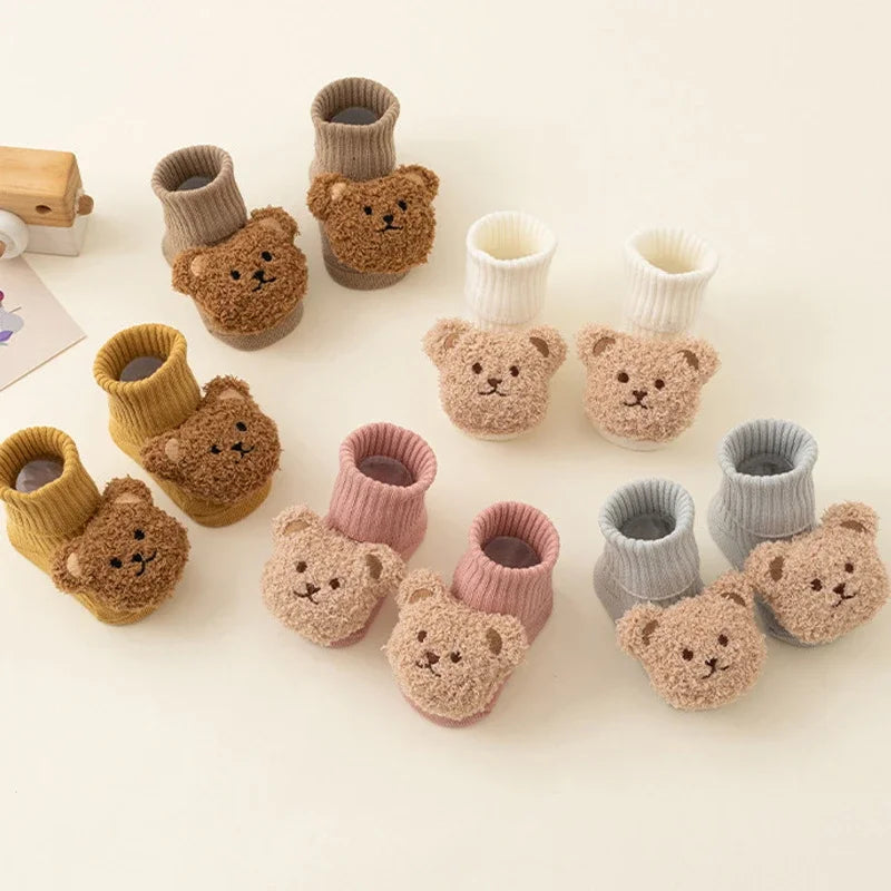 Unisex Cute Cartoon Bear Baby Socks Soft Cotton Anti Slip Soled