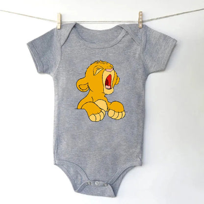 Unisex Baby Lion King Simba Cartoon Black Short Sleeve Cotton Bodysuit