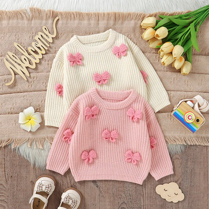 Crew Neck Long Sleeve Knitted Baby Girl Sweater