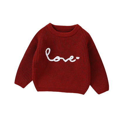 Newborn  Baby Girl Knitted Letter Sweater Solid Color