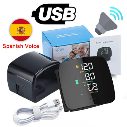 New Touch Screen LED Rechargeable Wrist Blood Pressure Monitor Russian / Arabic / Spanish Voice Broadcast Tonometer BP Monitor