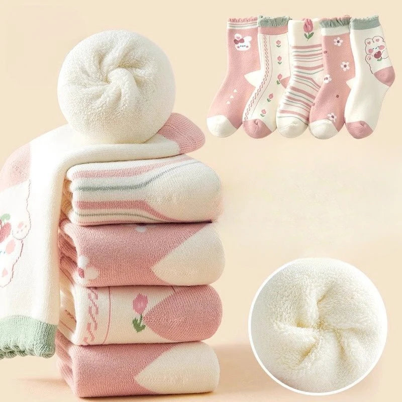 5Pairs Children's Socks Wool Circle with Wool Thickening Skin Warm Stockings