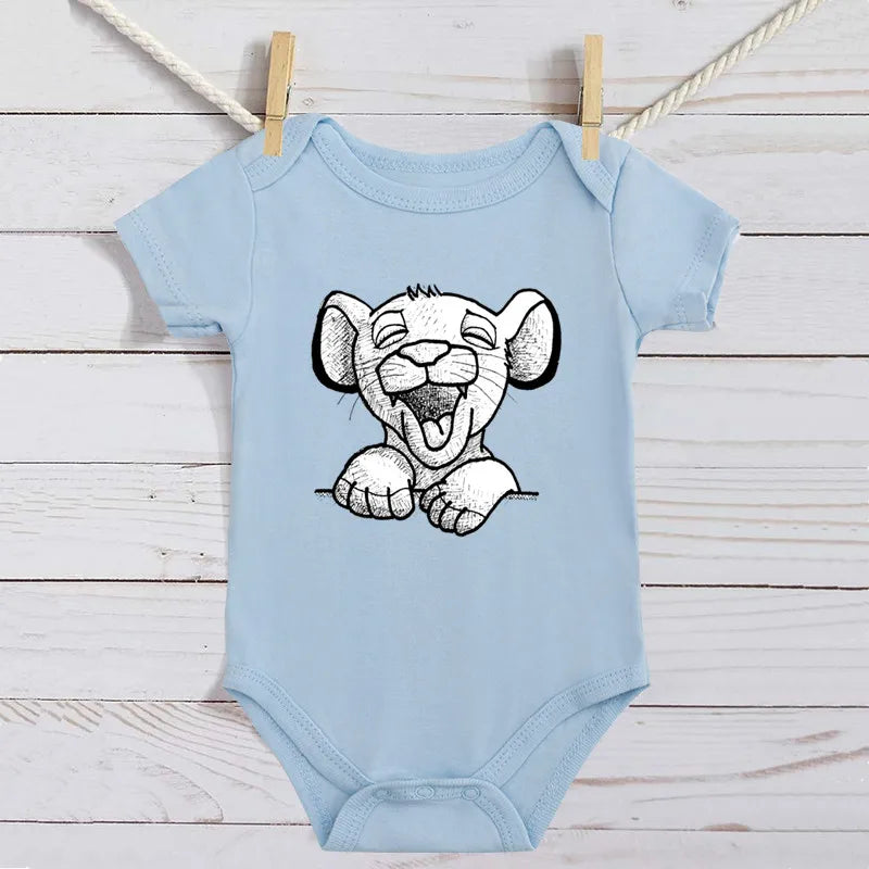 Unisex Baby Lion King Simba Cartoon Black Short Sleeve Cotton Bodysuit