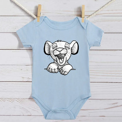 Unisex Baby Lion King Simba Cartoon Black Short Sleeve Cotton Bodysuit