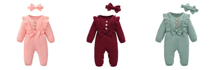 0-18 Months Baby Girl Long Sleeved Romper Outfit with Headband