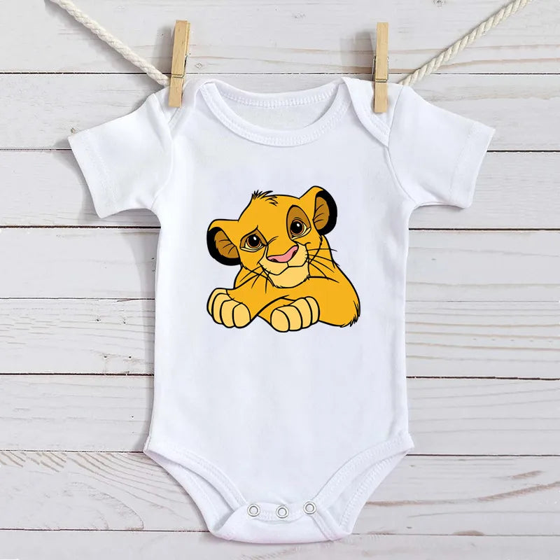 Unisex Baby Lion King Simba Cartoon Black Short Sleeve Cotton Bodysuit