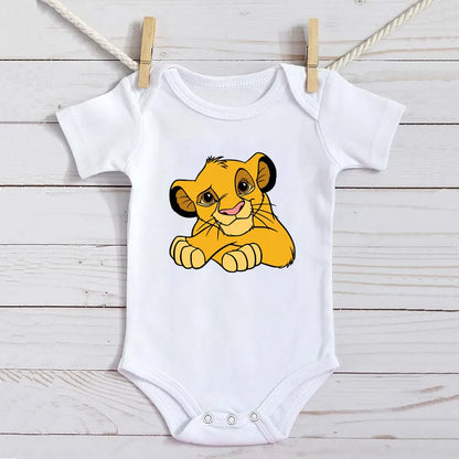 Unisex Baby Lion King Simba Cartoon Black Short Sleeve Cotton Bodysuit