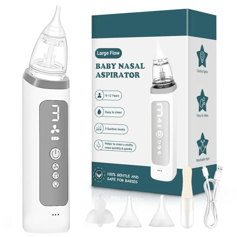 Baby Electric Nasal Aspirator Nose Suction Device with Food Grade Silicone Mouthpiece 3 Suction Modes and Soothing Music