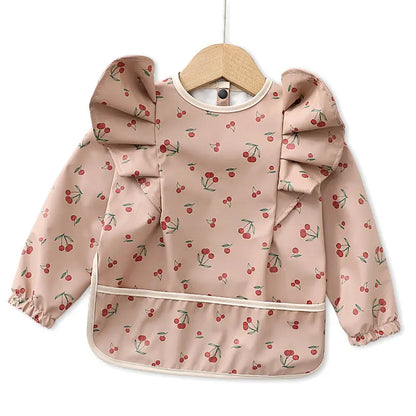 Baby Girl Soft Waterproof Adjustable Feeding Bibs with Long Sleeves